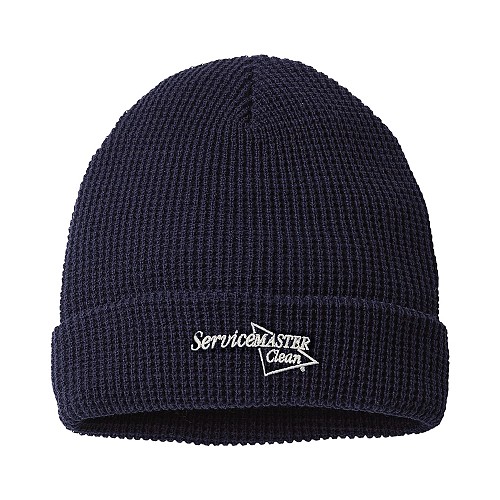 Navy Waffle Cuffed Beanie Hat